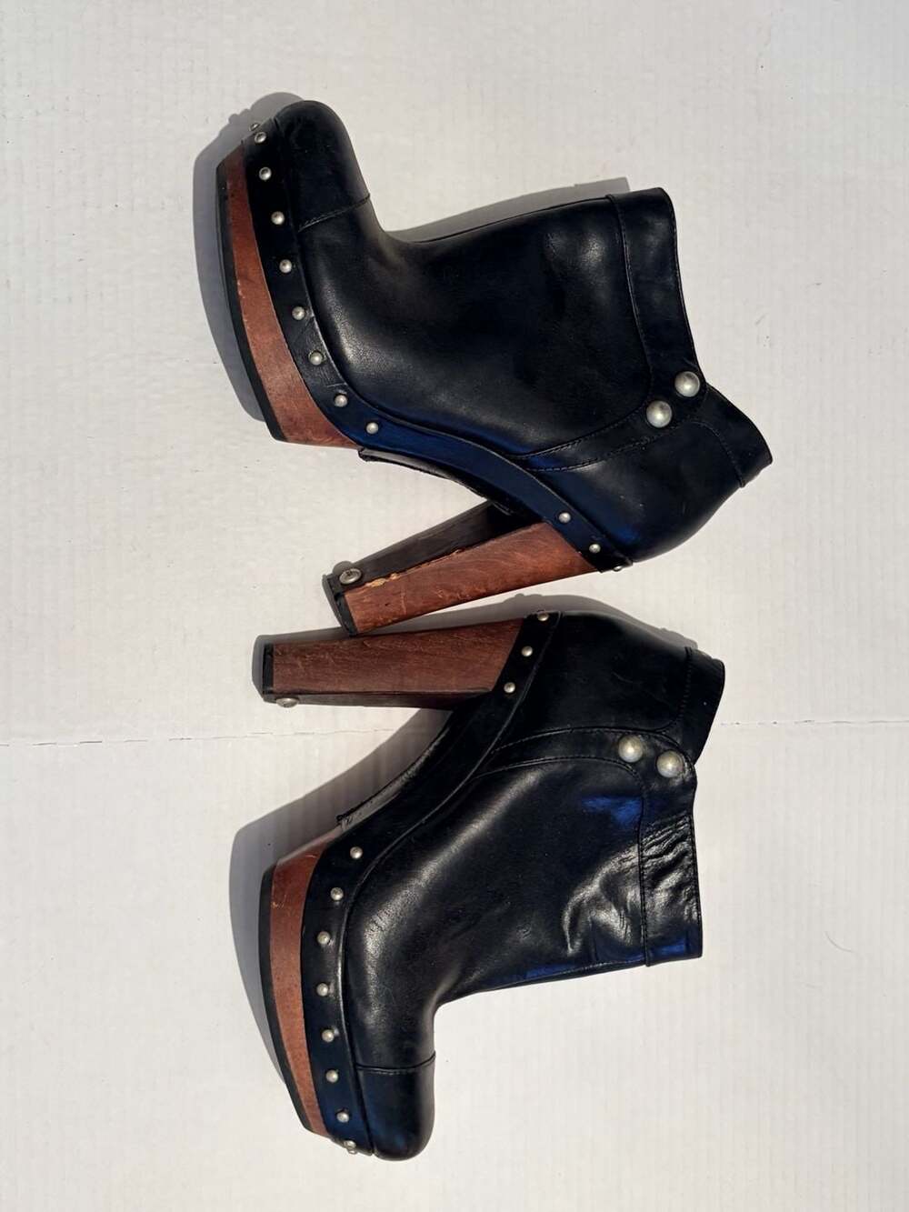 Lamb Skin Studded Black Leather Platform Booties Ambrogia Sz. 9 Retro Y2K